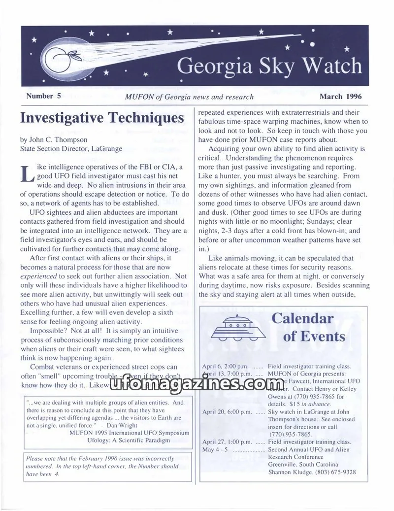 Cover of MUFON Georgia (Georgia Sky Watch) issue 5: Georgia Sky Watch