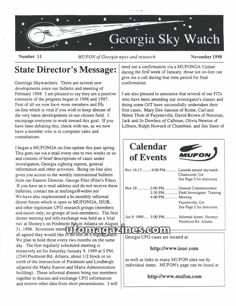 Cover of MUFON Georgia (Georgia Sky Watch) issue 11: Georgia Sky Watch