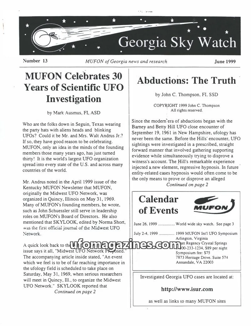 Cover of MUFON Georgia (Georgia Sky Watch) issue 13: Georgia Sky Watch