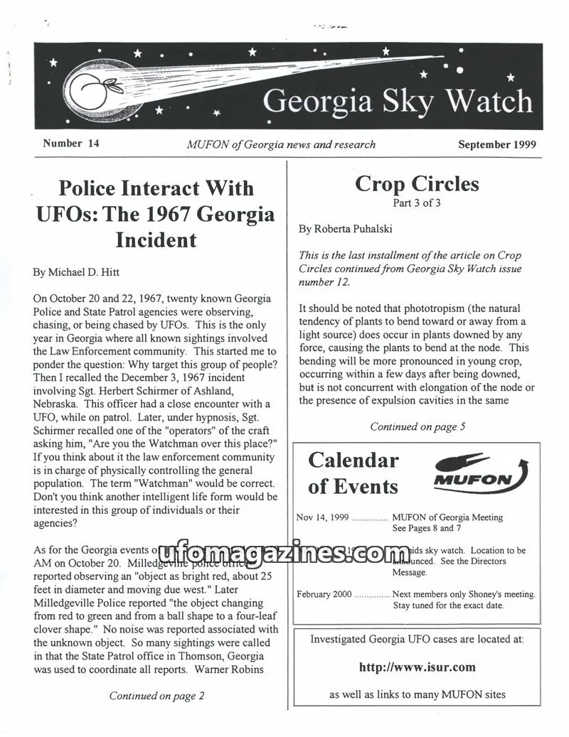 Cover of MUFON Georgia (Georgia Sky Watch) issue 14: Georgia Sky Watch