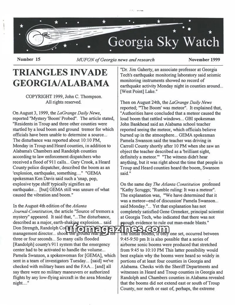 Cover of MUFON Georgia (Georgia Sky Watch) issue 15: Georgia Sky Watch