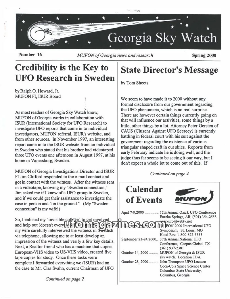 Cover of MUFON Georgia (Georgia Sky Watch) issue 16: Georgia Sky Watch