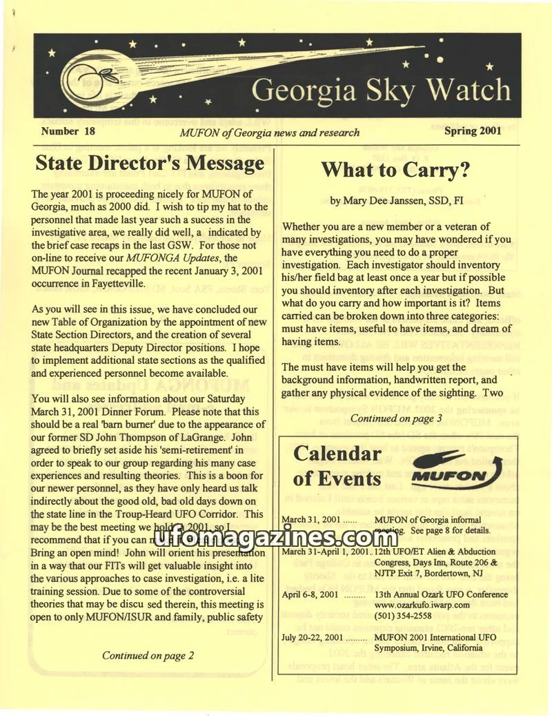 Cover of MUFON Georgia (Georgia Sky Watch) issue 18: Georgia Sky Watch