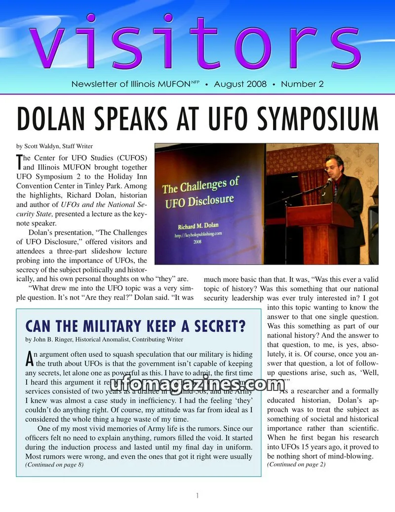 Cover of MUFON Illinois newsletter (Visitors) issue Number 2: visitors