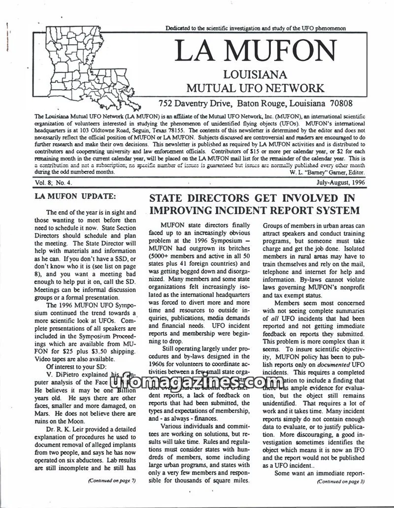 Cover of Mutual UFO Network, Inc. (MUFON) issue Vol. 8; No. 4: LA MUFON