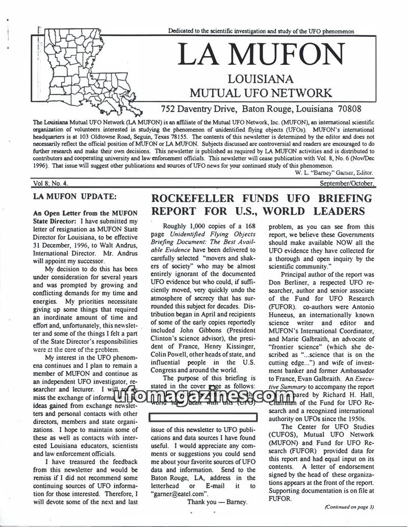 Cover of LA MUFON (Louisiana Mutual UFO Network) issue Vol. 8: No. 4: LA MUFON