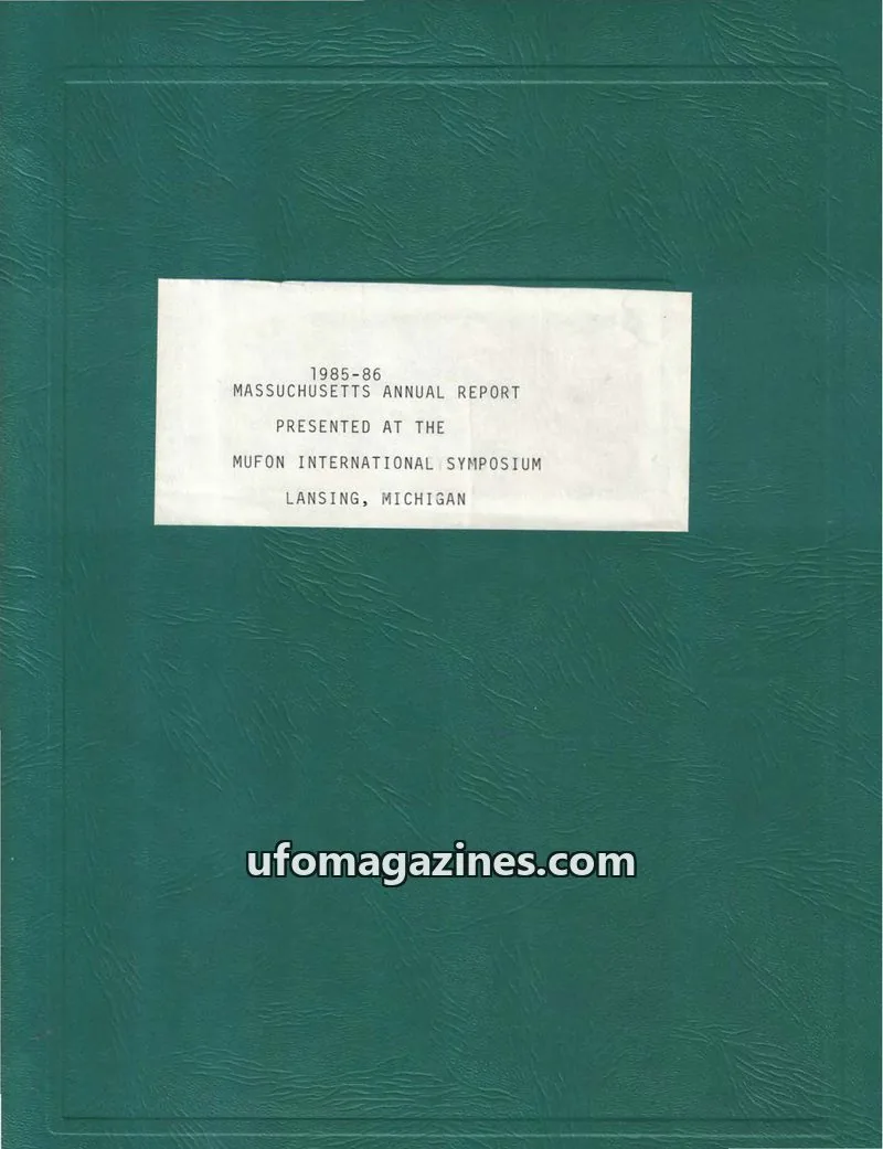 Cover of MUFON issue 1985-86: MASSUCHUSETTS ANNUAL REPORT