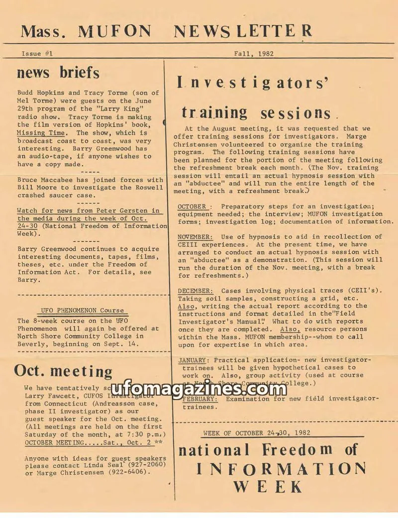 Cover of MUFON issue #1: Mass. MUFON NEWS LETTER