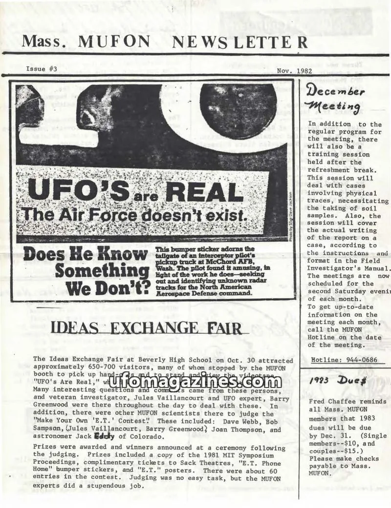 Cover of MUFON issue #3: Mass. MUFON NEWS LETTER