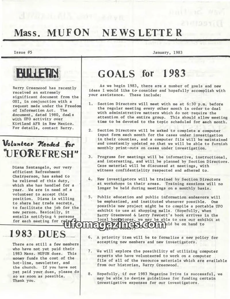 Cover of MUFON issue #5: Mass. MUFON NEWS LETTER