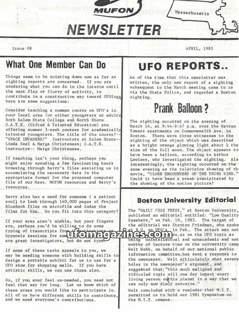 Cover of MUFON issue 8: MUFON NEWSLETTER