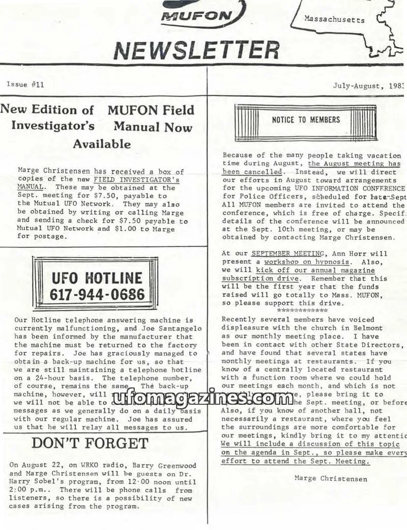 Cover of MUFON issue #11: MUFON NEWSLETTER