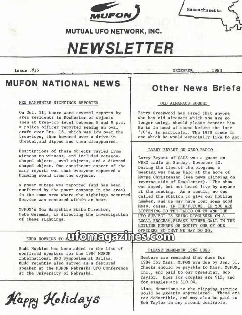 Cover of MUTUAL UFO NETWORK, INC. issue #15: MUFON NEWSLETTER