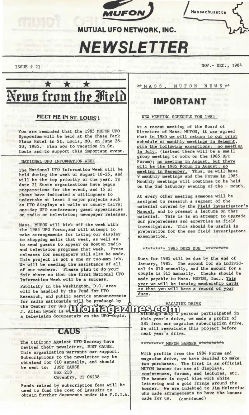 Cover of MUTUAL UFO NETWORK, INC. issue 21: MUTUAL UFO NETWORK, INC. NEWSLETTER