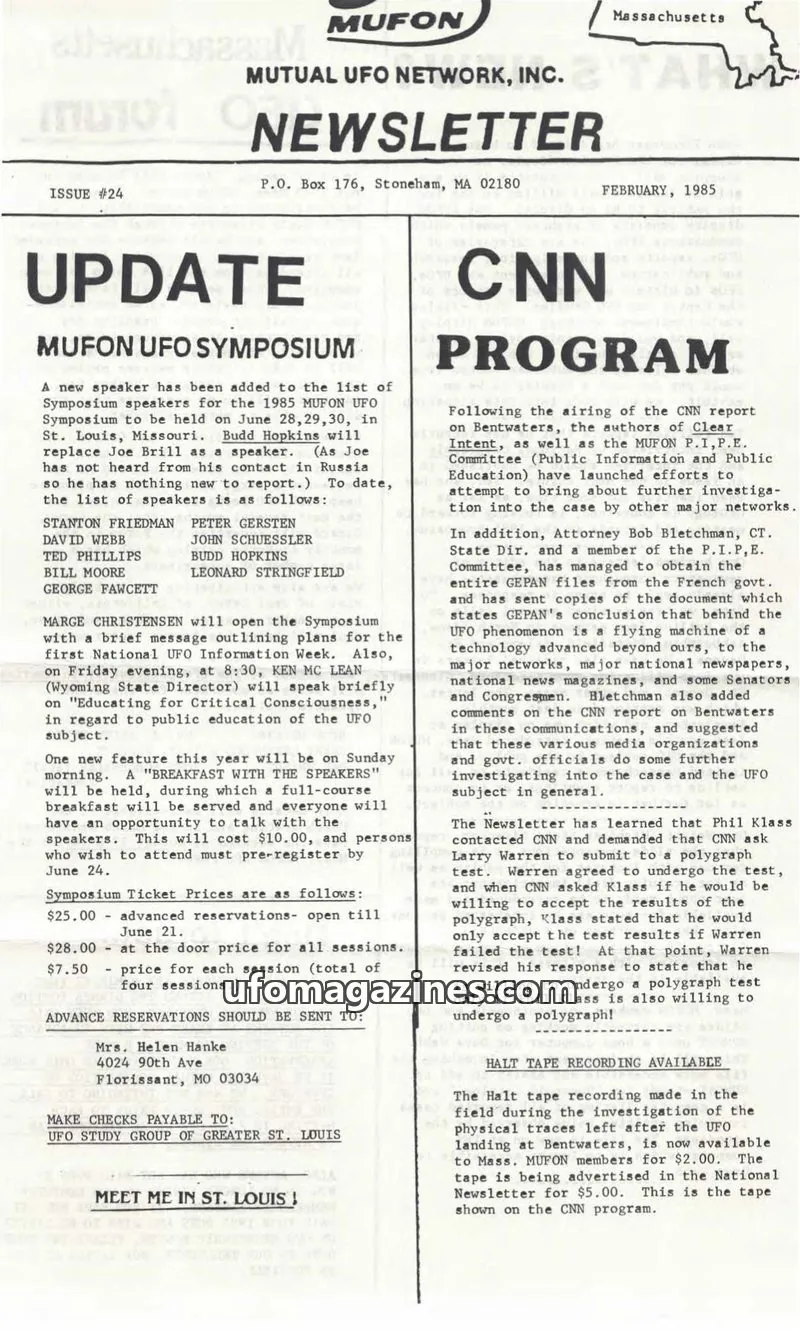 Cover of MUTUAL UFO NETWORK, INC. issue #24: MUTUAL UFO NETWORK, INC. NEWSLETTER