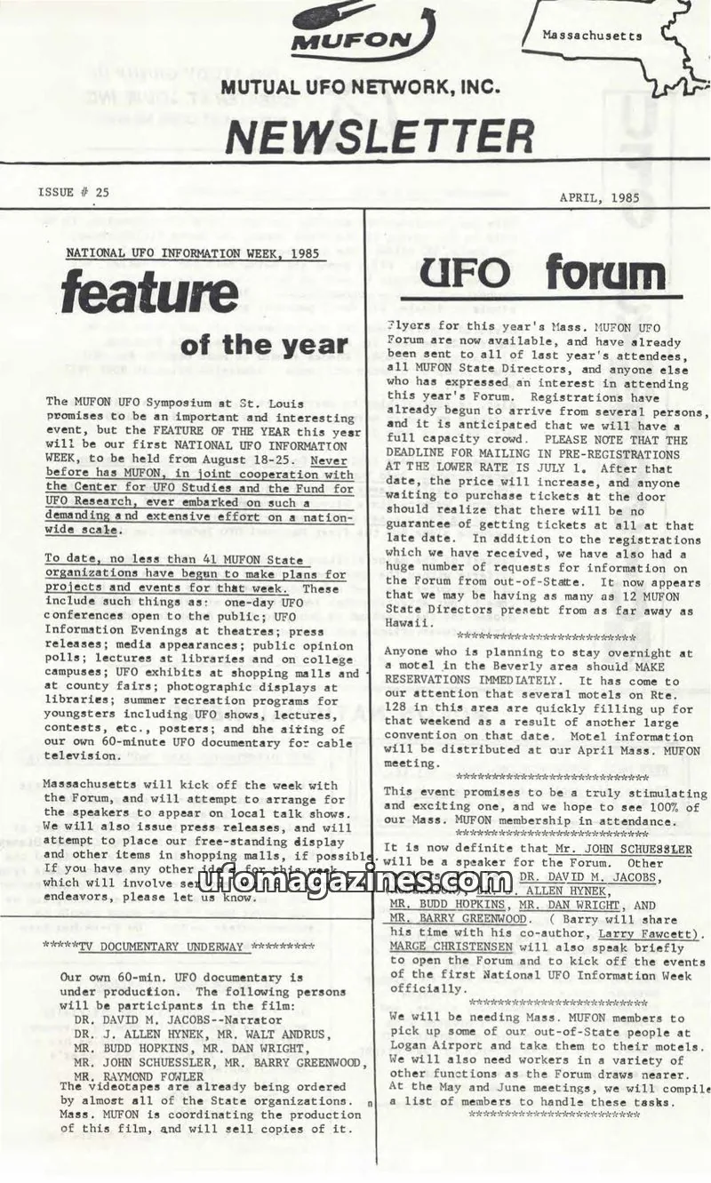 Cover of MUTUAL UFO NETWORK, INC. issue 25: MUFON NEWSLETTER
