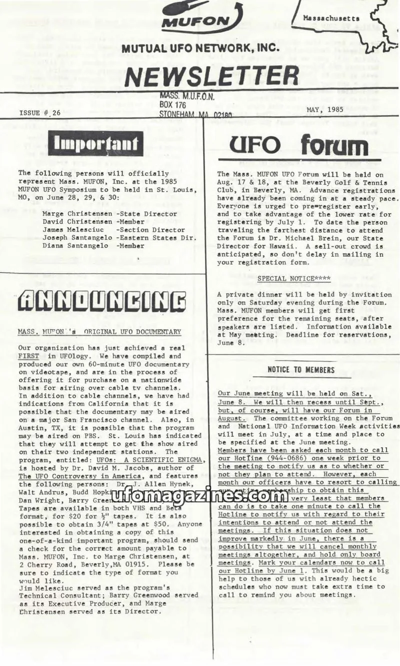Cover of MUTUAL UFO NETWORK, INC. issue 26: MUTUAL UFO NETWORK, INC. NEWSLETTER