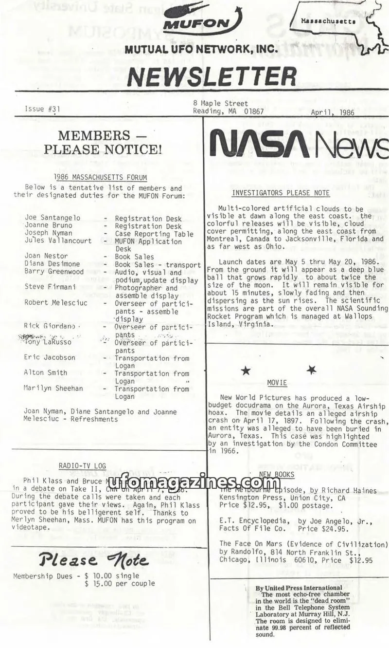 Cover of MUTUAL UFO NETWORK, INC. issue 31: MUTUAL UFO NETWORK, INC. NEWSLETTER