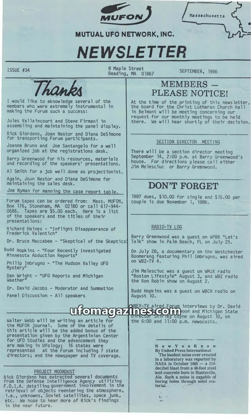 Cover of MUTUAL UFO NETWORK, INC. issue #34: MUFON NEWSLETTER