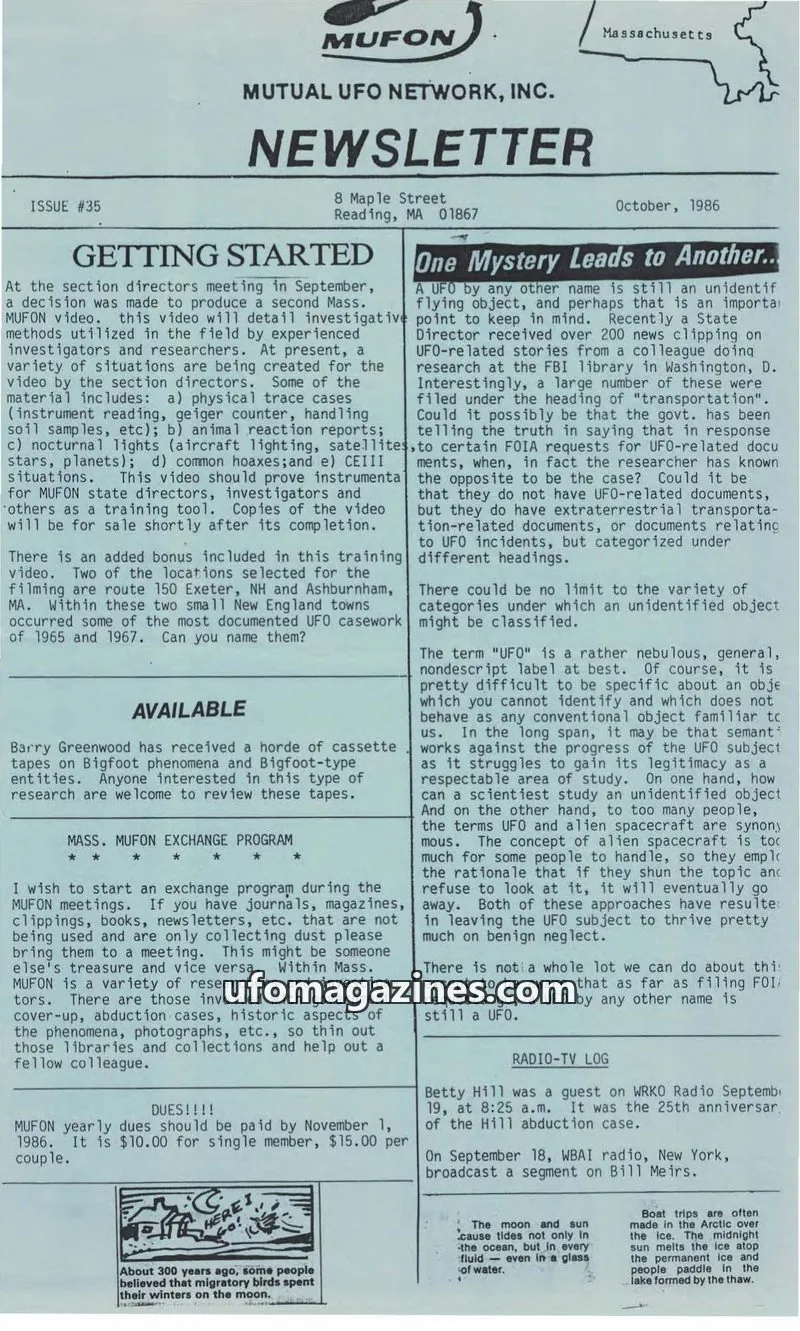 Cover of MUTUAL UFO NETWORK, INC. issue #35: MUFON NEWSLETTER