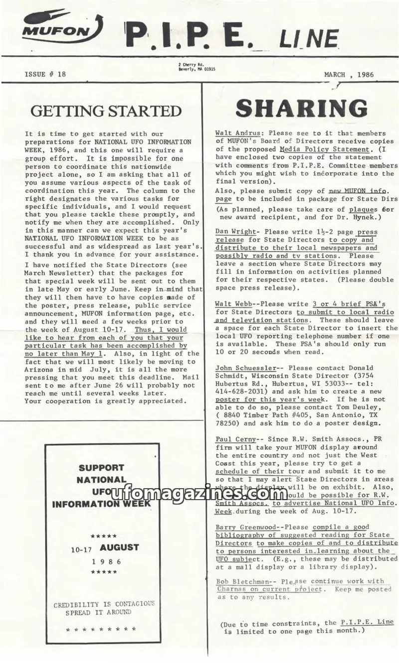 Cover of MUFON issue 18: P.I.P.E. LINE