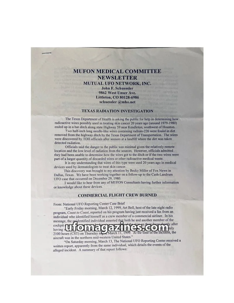 Cover of MUTUAL UFO NETWORK, INC.: MUFON MEDICAL COMMITTEE NEWSLETTER