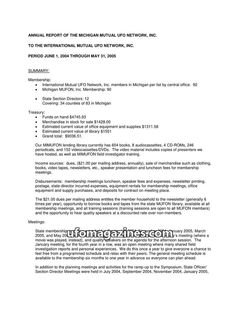 Cover of Michigan Mutual UFO Network, Inc. issue June 2004 thru February 2005: MICHIGAN MUFON