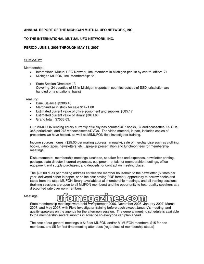 Cover of Michigan Mutual UFO Network, Inc. issue 2006-2007: ANNUAL REPORT OF THE MICHIGAN MUTUAL UFO NETWORK, INC.