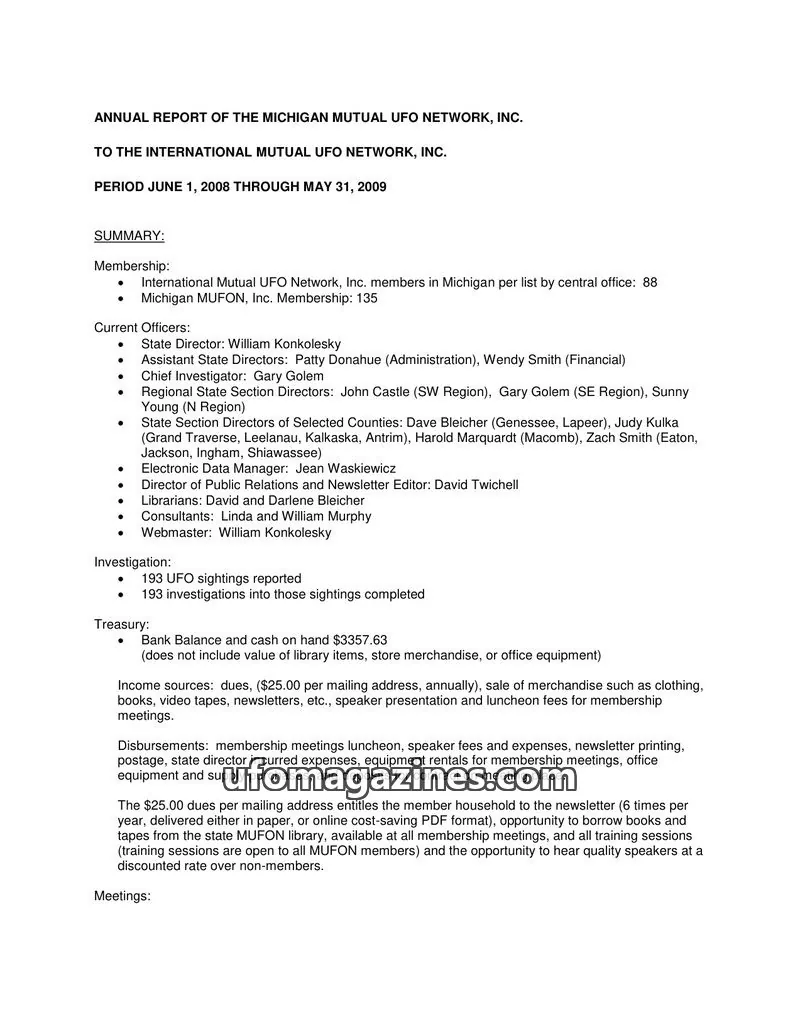 Cover of Michigan Mutual UFO Network, Inc. issue 2008-2009: ANNUAL REPORT OF THE MICHIGAN MUTUAL UFO NETWORK, INC.
