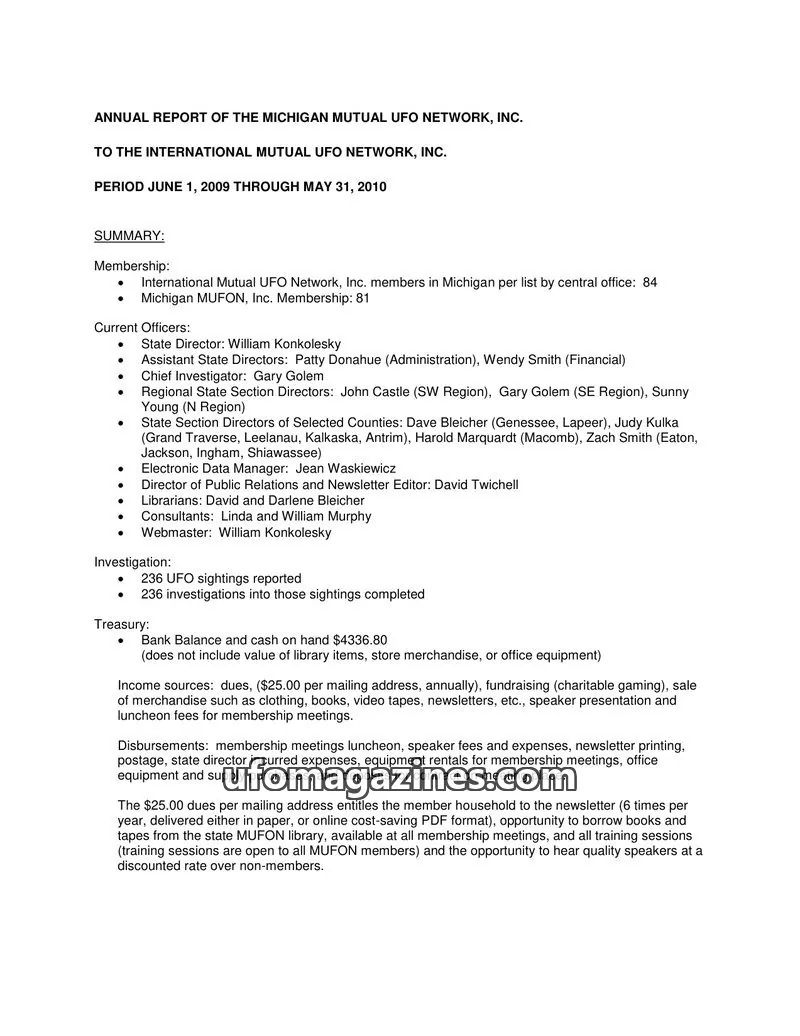 Cover of Michigan Mutual UFO Network, Inc. issue 2009-2010: ANNUAL REPORT OF THE MICHIGAN MUTUAL UFO NETWORK, INC.