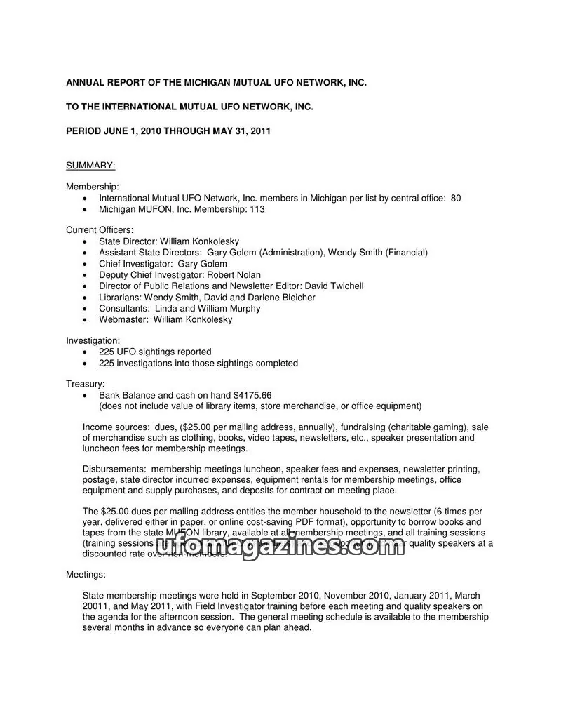 Cover of Michigan Mutual UFO Network, Inc. issue 2010-2011: ANNUAL REPORT OF THE MICHIGAN MUTUAL UFO NETWORK, INC.