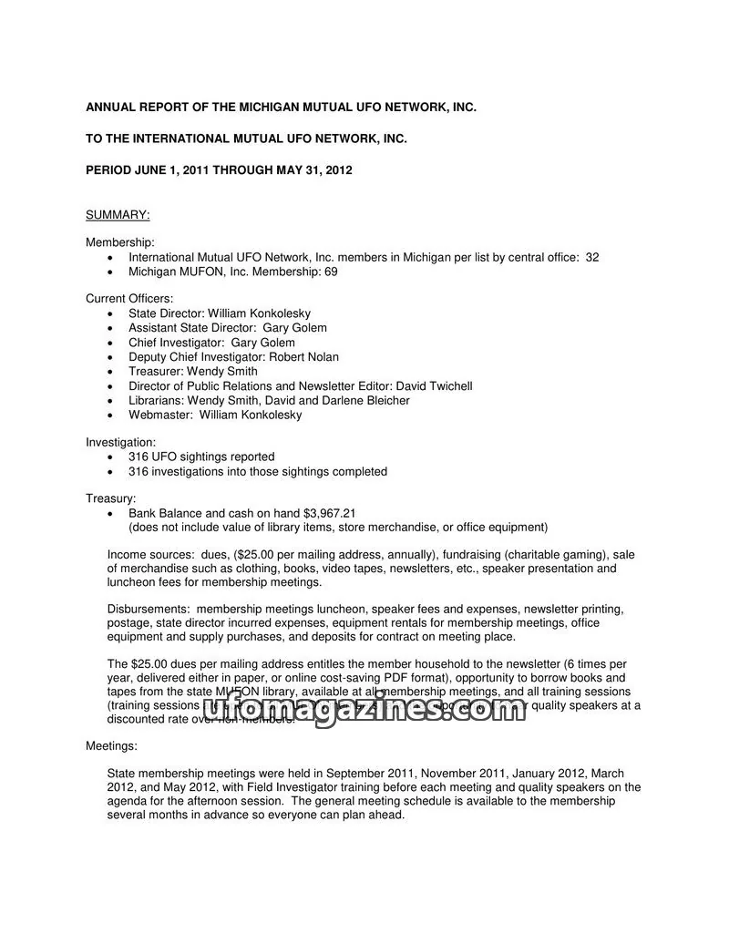 Cover of Michigan Mutual UFO Network, Inc. issue 2011-2012: ANNUAL REPORT OF THE MICHIGAN MUTUAL UFO NETWORK, INC.