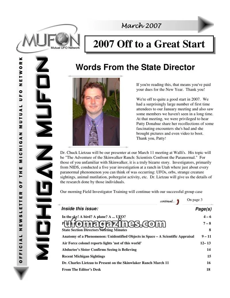 Cover of MUFON Michigan (Newsletter) issue March 2007: MICHIGAN MUFON