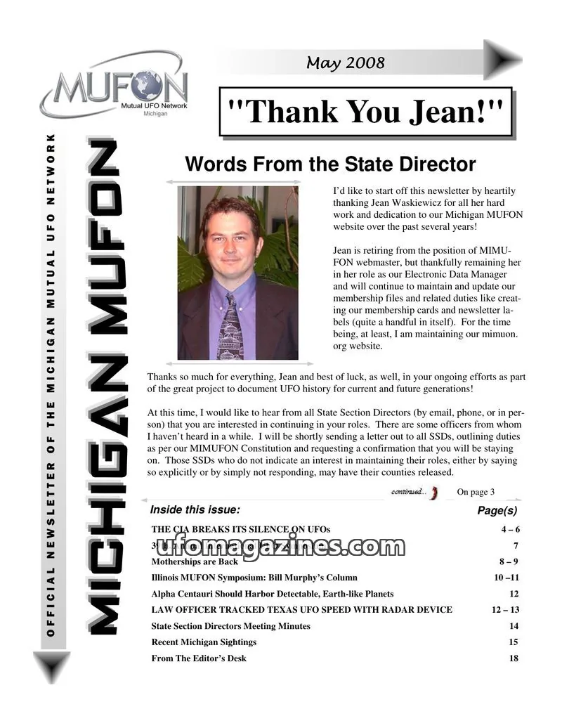 Cover of Mutual UFO Network issue May 2008: MICHIGAN MUFON NEWSLETTER