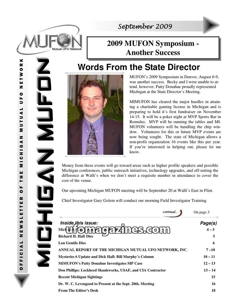 Cover of Michigan Mutual UFO Network issue September 2009: MICHIGAN MUFON NEWSLETTER