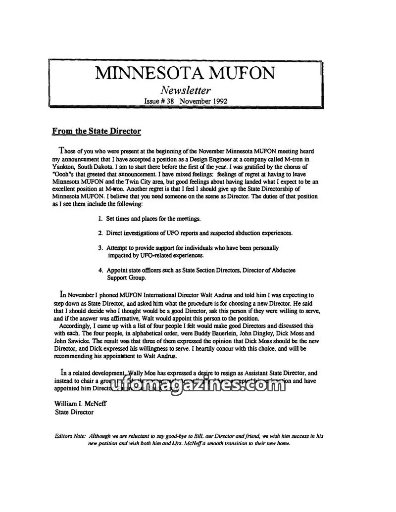 Cover of MUFON Minnesota newsletter issue 38: MINNESOTA MUFON Newsletter