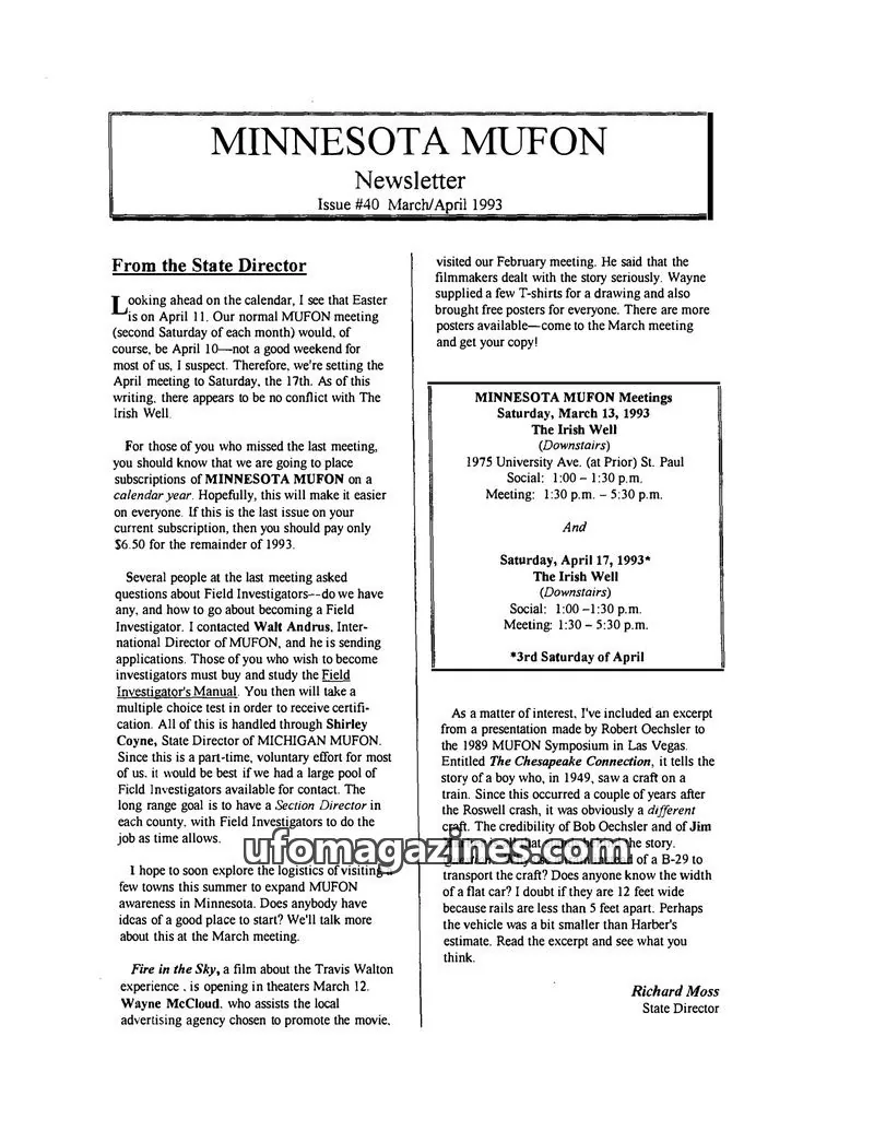 Cover of MUFON Minnesota newsletter issue #40: MINNESOTA MUFON Newsletter
