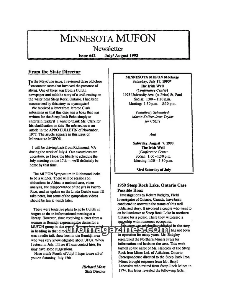 Cover of MUFON Minnesota newsletter issue #42: MINNESOTA MUFON Newsletter
