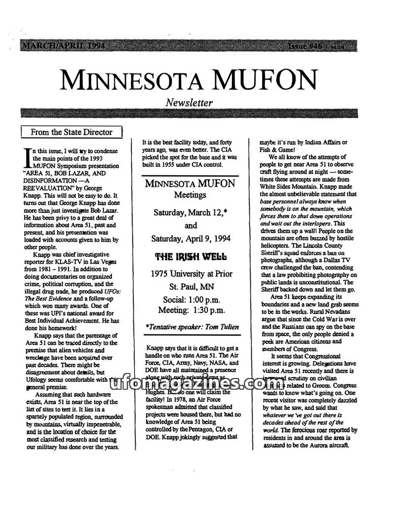 Cover of MUFON Minnesota newsletter issue #464434: MINNESOTA MUFON Newsletter