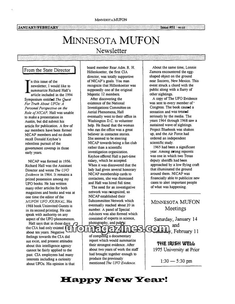Cover of MUFON Minnesota newsletter issue #51 95-12: MINNESOTA MUFON Newsletter