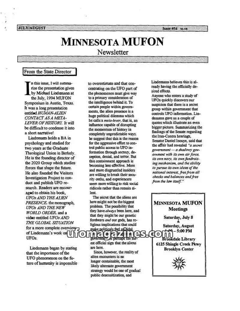 Cover of MUFON issue #54: MINNESOTA MUFON Newsletter