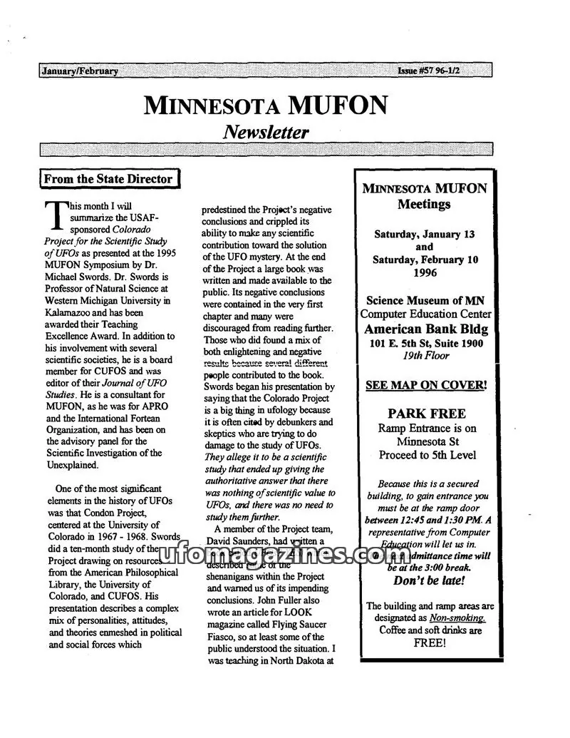 Cover of MUFON Minnesota newsletter issue 57 96-1/2: MINNESOTA MUFON Newsletter