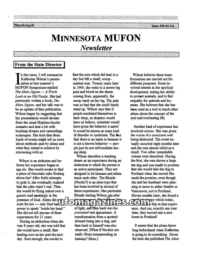 Cover of MUFON Minnesota newsletter issue #58 96-3/4: MINNESOTA MUFON Newsletter