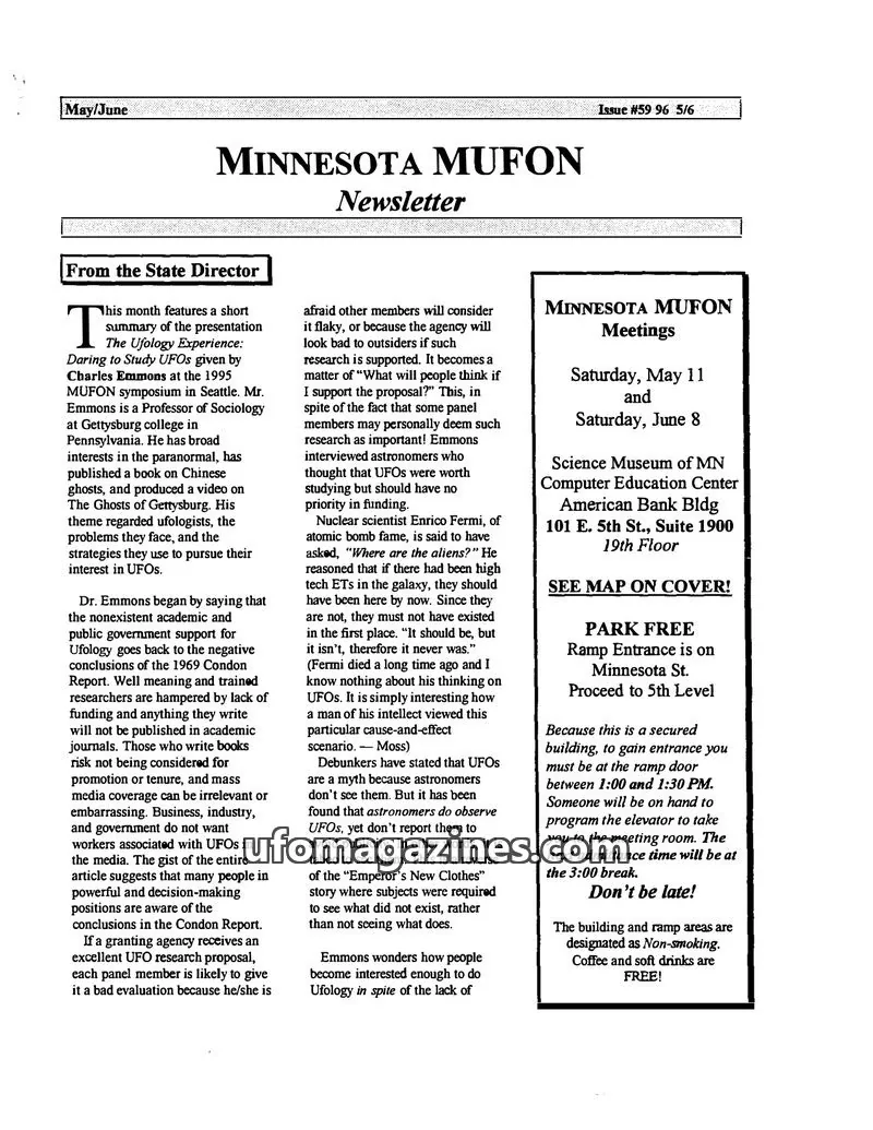 Cover of MUFON Minnesota newsletter issue #59: MINNESOTA MUFON Newsletter