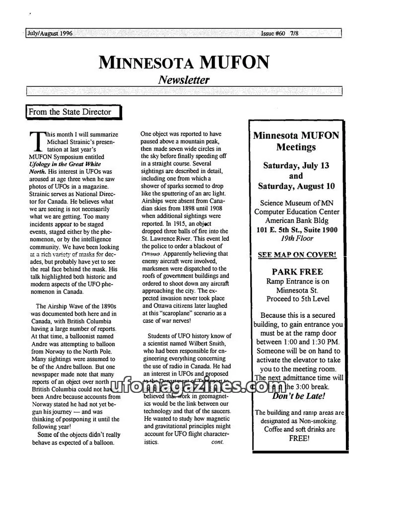 Cover of MUFON Minnesota newsletter issue #60: MINNESOTA MUFON Newsletter