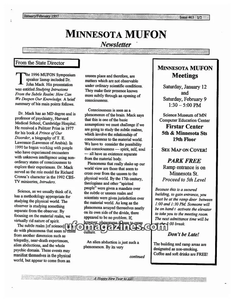 Cover of MUFON Minnesota newsletter issue #63: MINNESOTA MUFON Newsletter