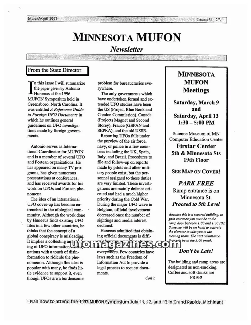 Cover of MUFON Minnesota newsletter issue #64 2/3: MINNESOTA MUFON Newsletter