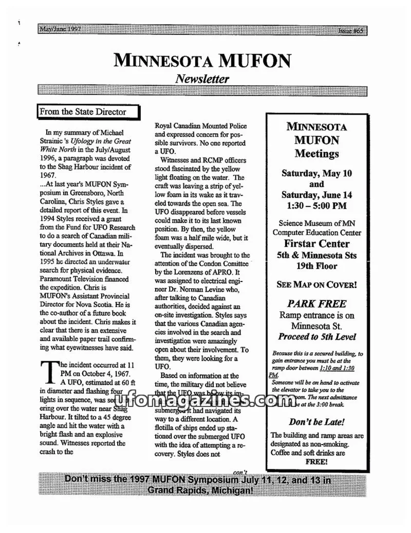 Cover of MUFON Minnesota newsletter issue #65: MINNESOTA MUFON Newsletter