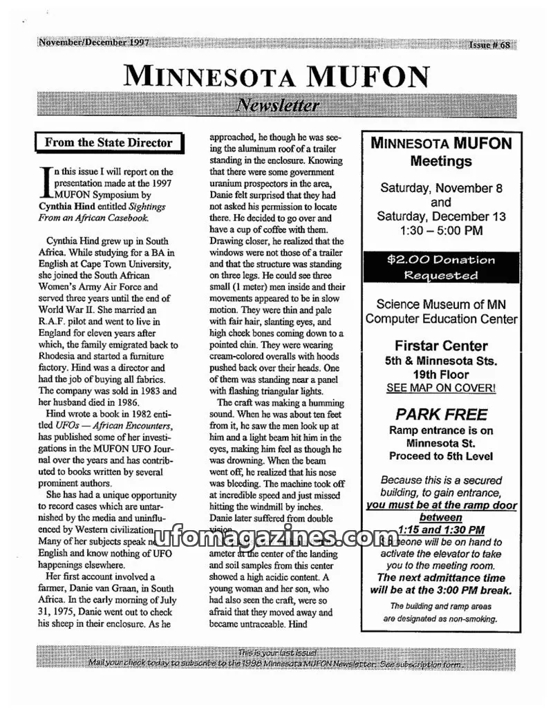 Cover of MUFON Minnesota newsletter issue #68: MINNESOTA MUFON Newsletter