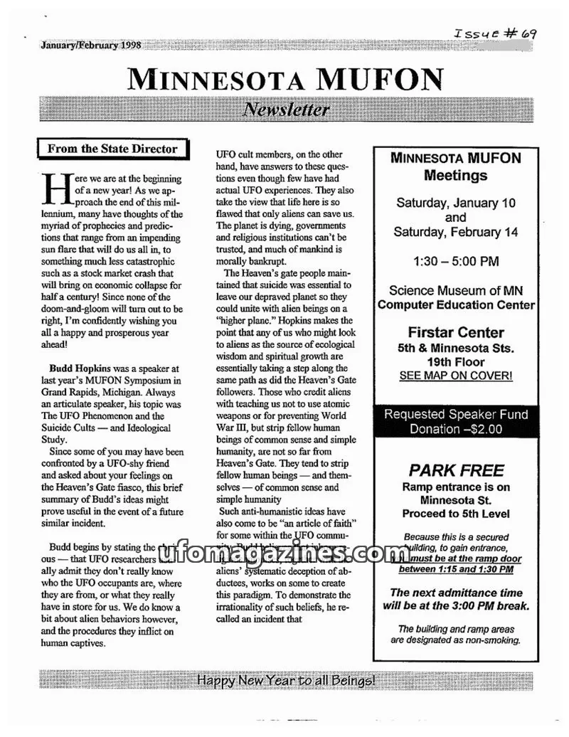 Cover of MUFON Minnesota newsletter issue 69: MINNESOTA MUFON Newsletter